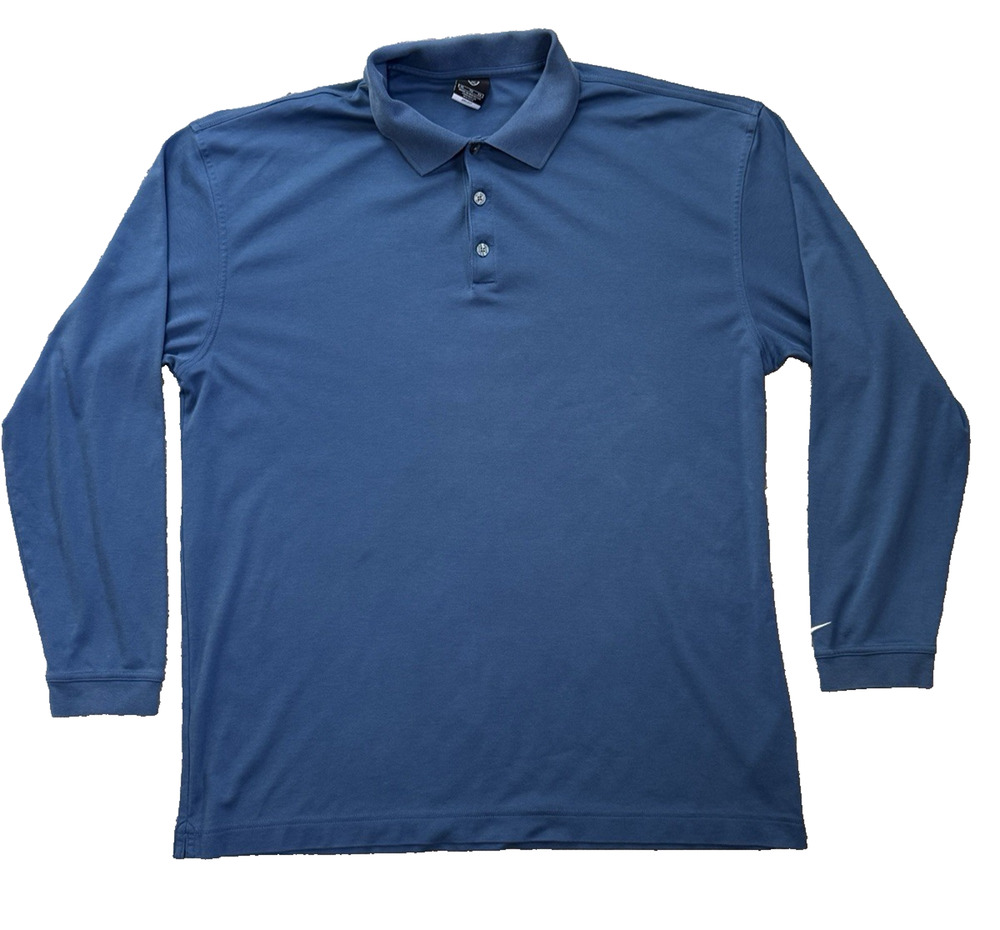 Nike Golf XL Long Sleeve Dri Fit Cotton Blend Blue Polo Men's